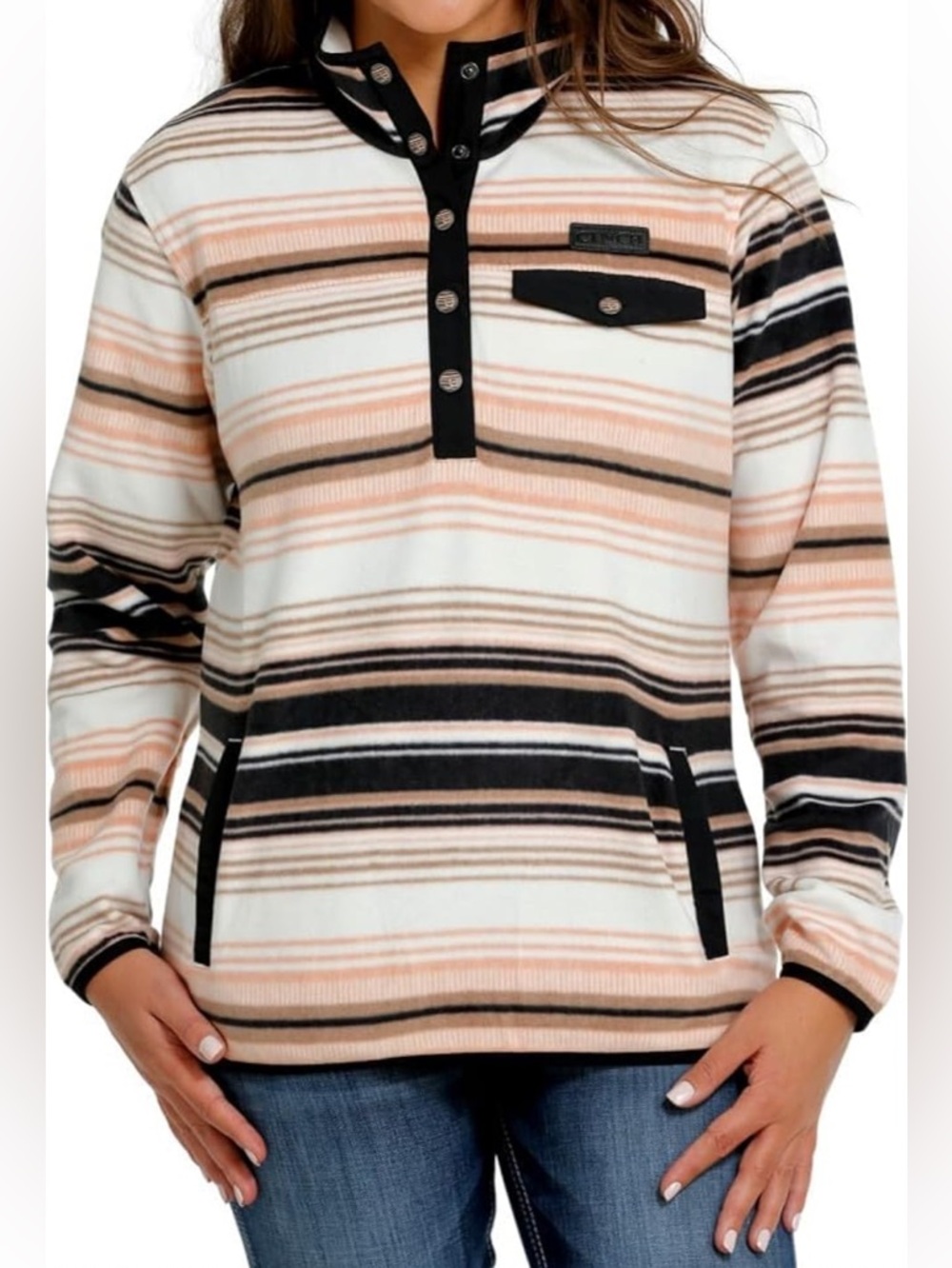 Cinch Women’s Polar Fleece Snap Pullover Southwestern Stripe XL
